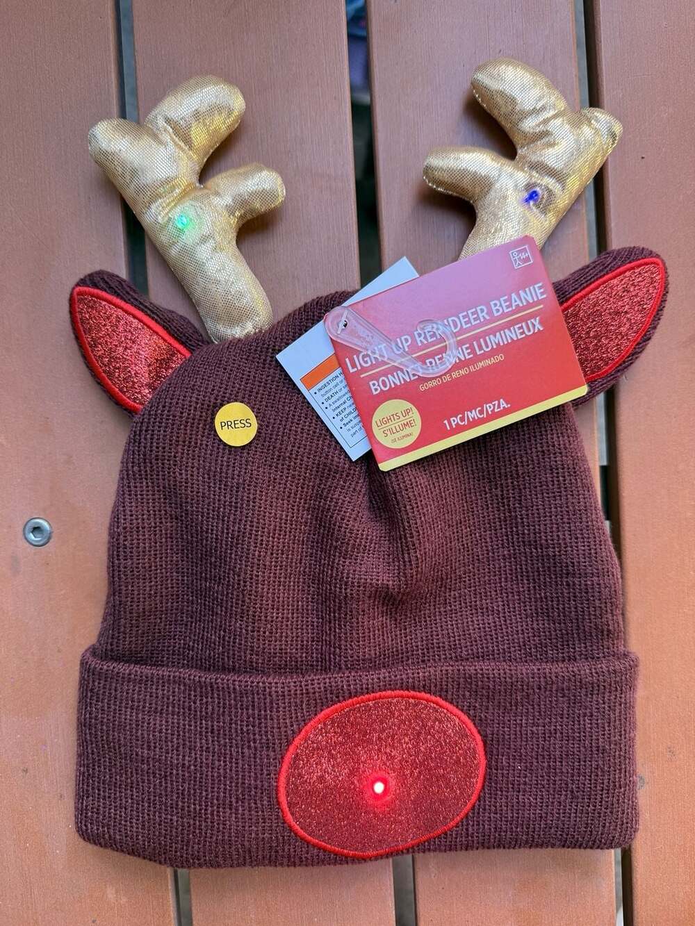 Light Up Reindeer Beanie Brown Winter Hat